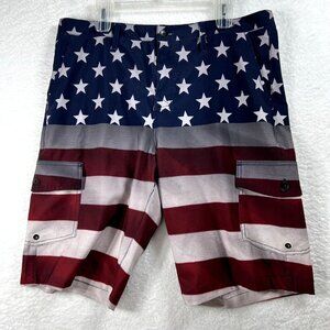 Hawk NWT Mens 36 American Flag Hybrid Skate To Swim Shorts Skater Swimwear Beach